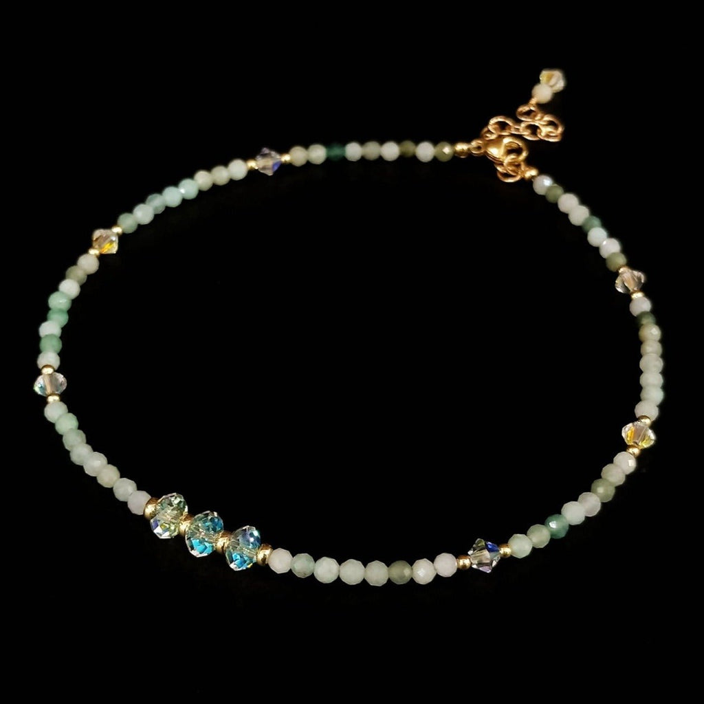 Imperial Jade & Austrian Crystal 14K Gold Filled Anklet - Ideal Place Market