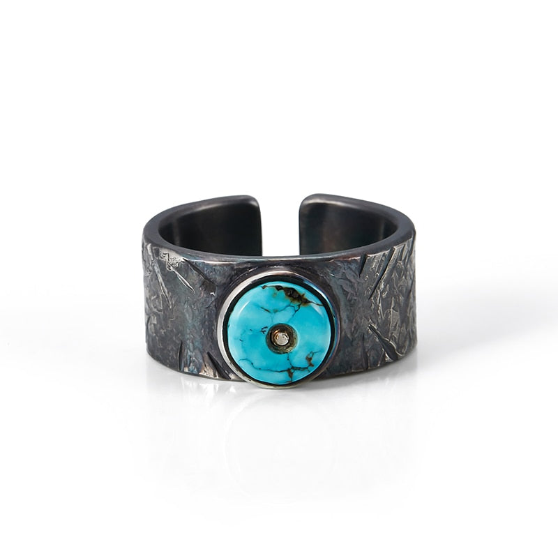 Inlaid Blue Turquoise in Oxidized S925 Silver Ring