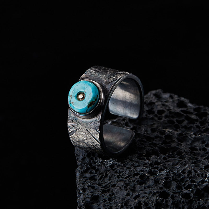 Inlaid Blue Turquoise in Oxidized S925 Silver Ring