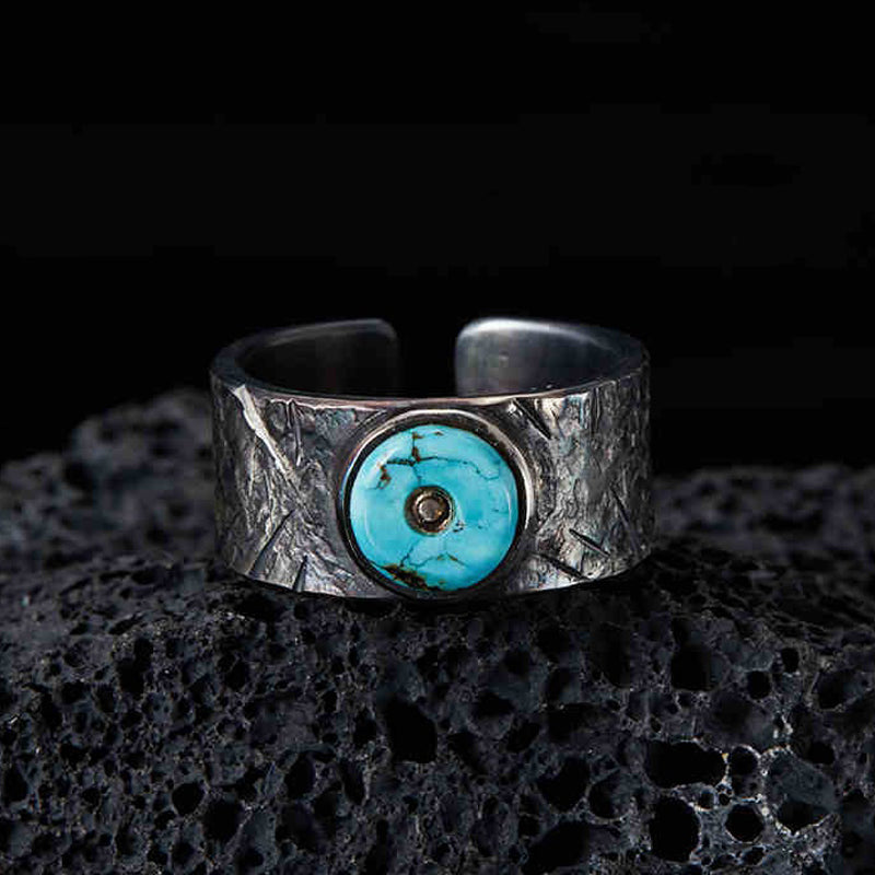 Inlaid Blue Turquoise in Oxidized S925 Silver Ring