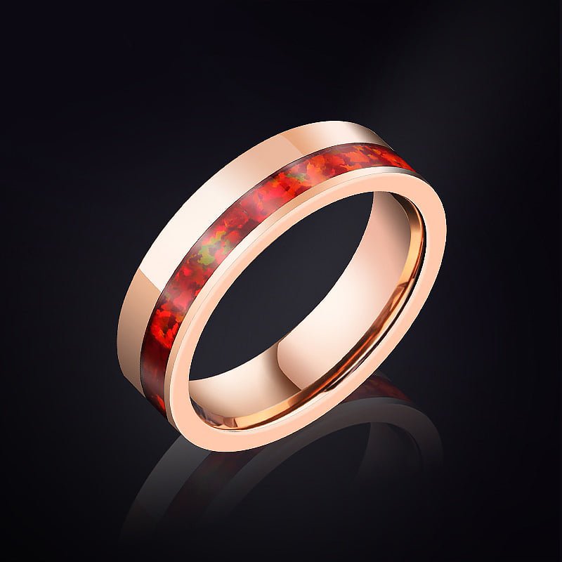 Inlayed Red Opal in Rose Gold Tungsten Ring - Ideal Place Market