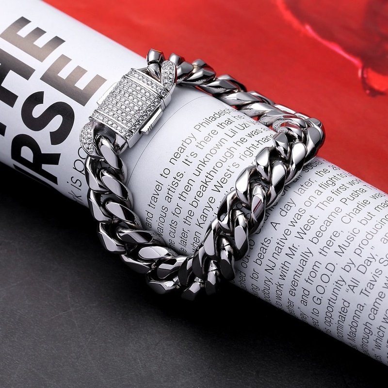 Large Linked CZ Buckled Stainless Steel Bracelet - Ideal Place Market