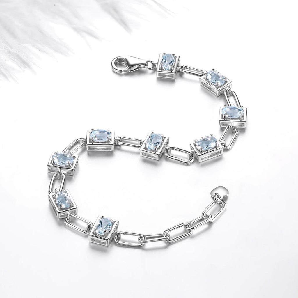 Light Blue Aquamarine & S925 Silver Chain Bracelet - 3.6ct