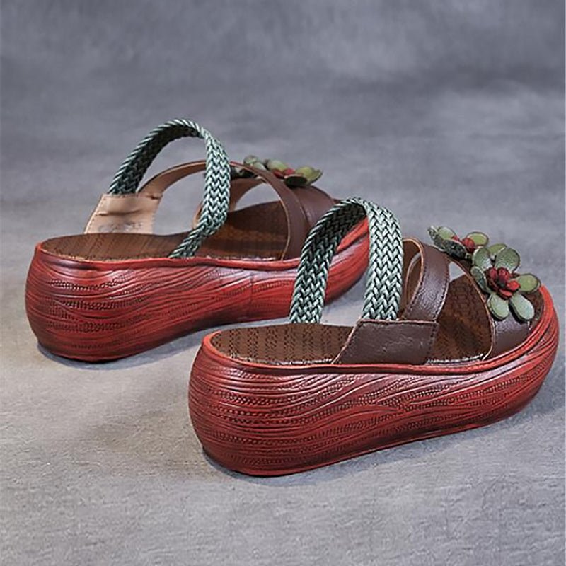 Luxurious Braided Tanned Cowhide Flower Power Platform Slides - Ideal Place Market