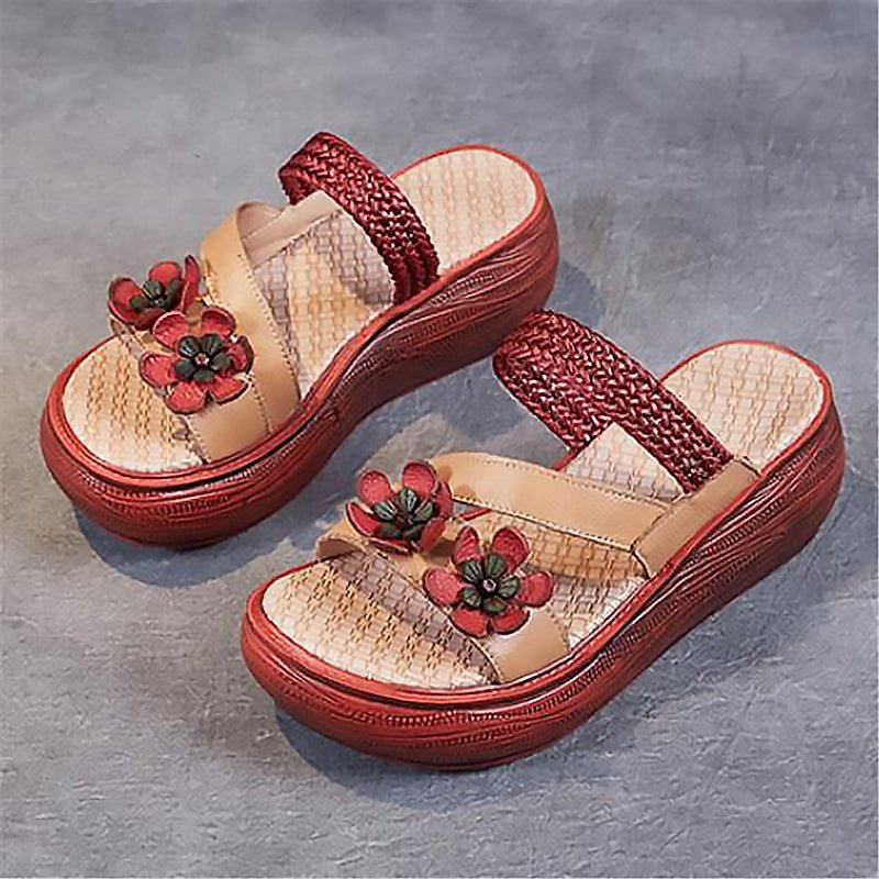 Luxurious Braided Tanned Cowhide Flower Power Platform Slides - Ideal Place Market