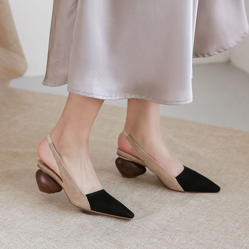 Luxurious Handmade Sheepskin Mules with Faux Wood Angular Globe Heel - Ideal Place Market