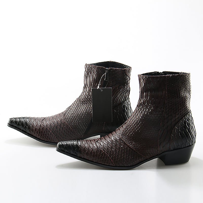 Men's Croc Embossed Cowhide Pointed Toe Zip-Up Booties - Ideal Place Market