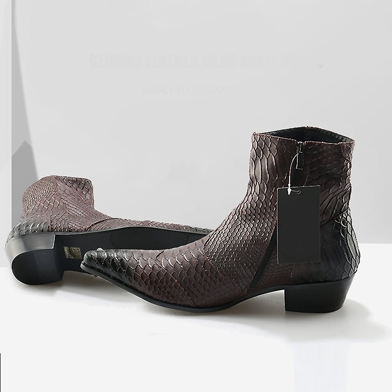 Men's Croc Embossed Cowhide Pointed Toe Zip-Up Booties - Ideal Place Market