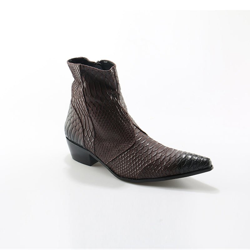 Men's Croc Embossed Cowhide Pointed Toe Zip-Up Booties - Ideal Place Market