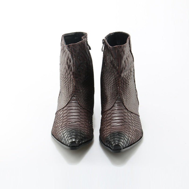 Men's Croc Embossed Cowhide Pointed Toe Zip-Up Booties - Ideal Place Market