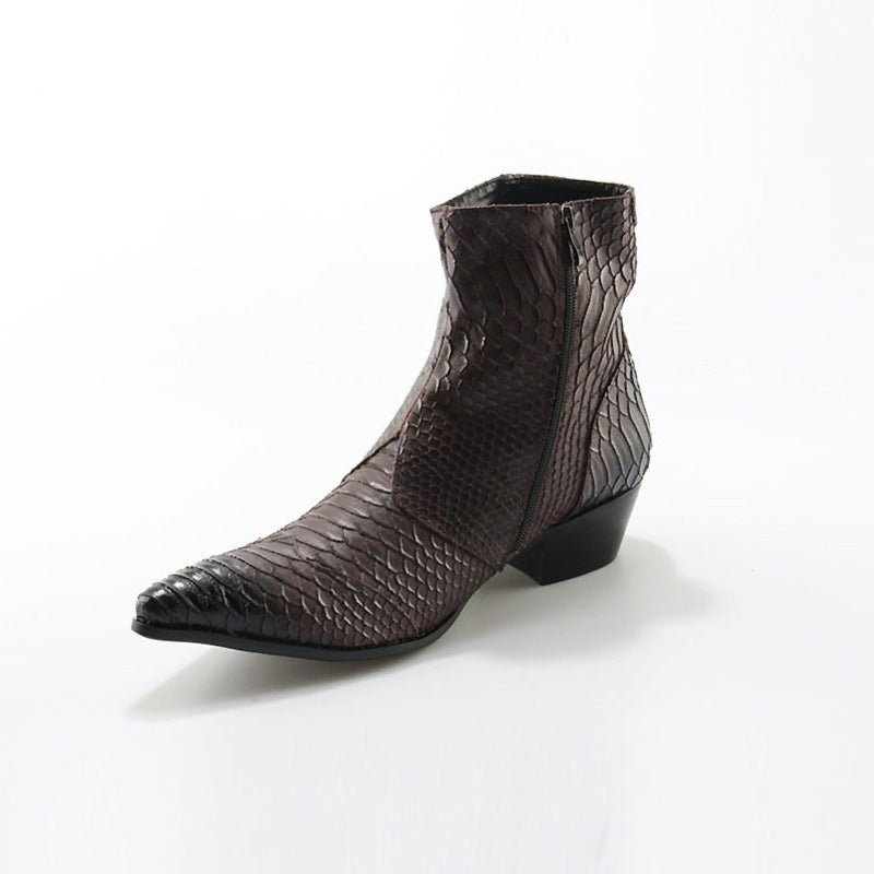 Men's Croc Embossed Cowhide Pointed Toe Zip-Up Booties - Ideal Place Market