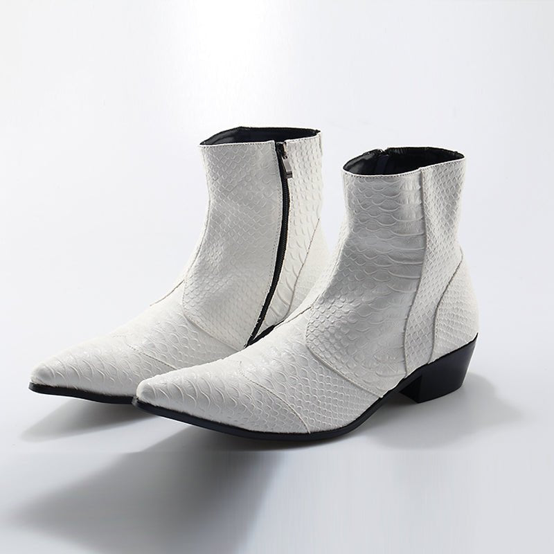 Men's Croc Embossed Cowhide Pointed Toe Zip-Up Booties - Ideal Place Market