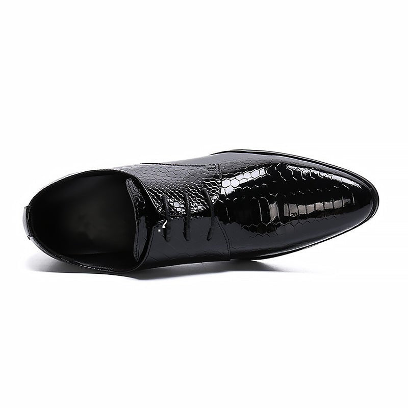 Men's Croc Embossed Patent Leather Height Increasing Lace-Up Loafers - Ideal Place Market