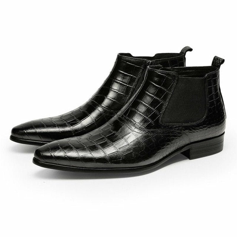 Men's Full Grain Cow Leather Crocodile Texture Ankle Boots - Ideal Place Market