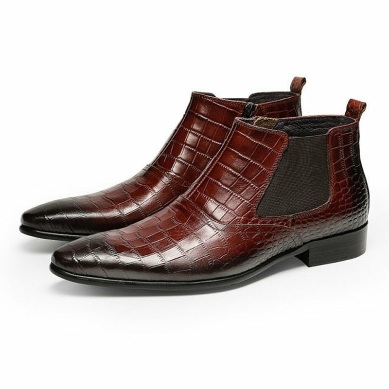 Men's Full Grain Cow Leather Crocodile Texture Ankle Boots - Ideal Place Market