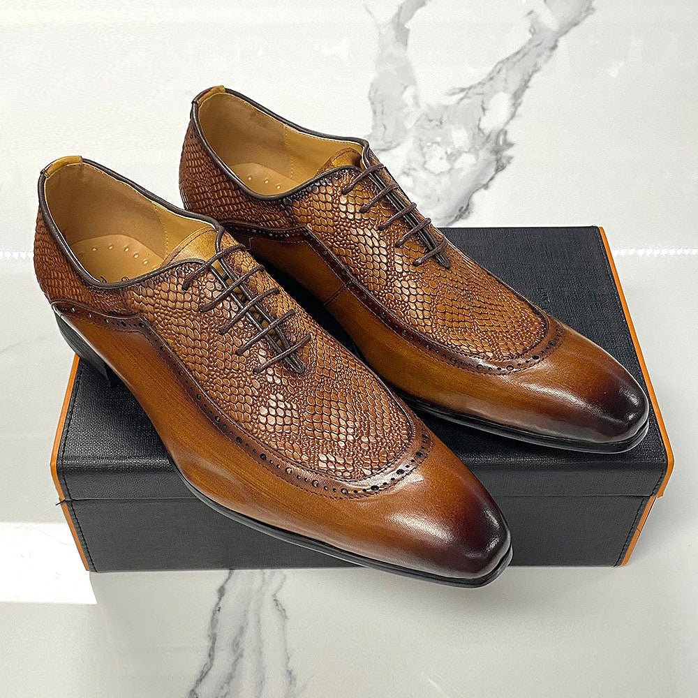 Men's Genuine Leather Snake Embossed Lace-Up Shoes - Ideal Place Market