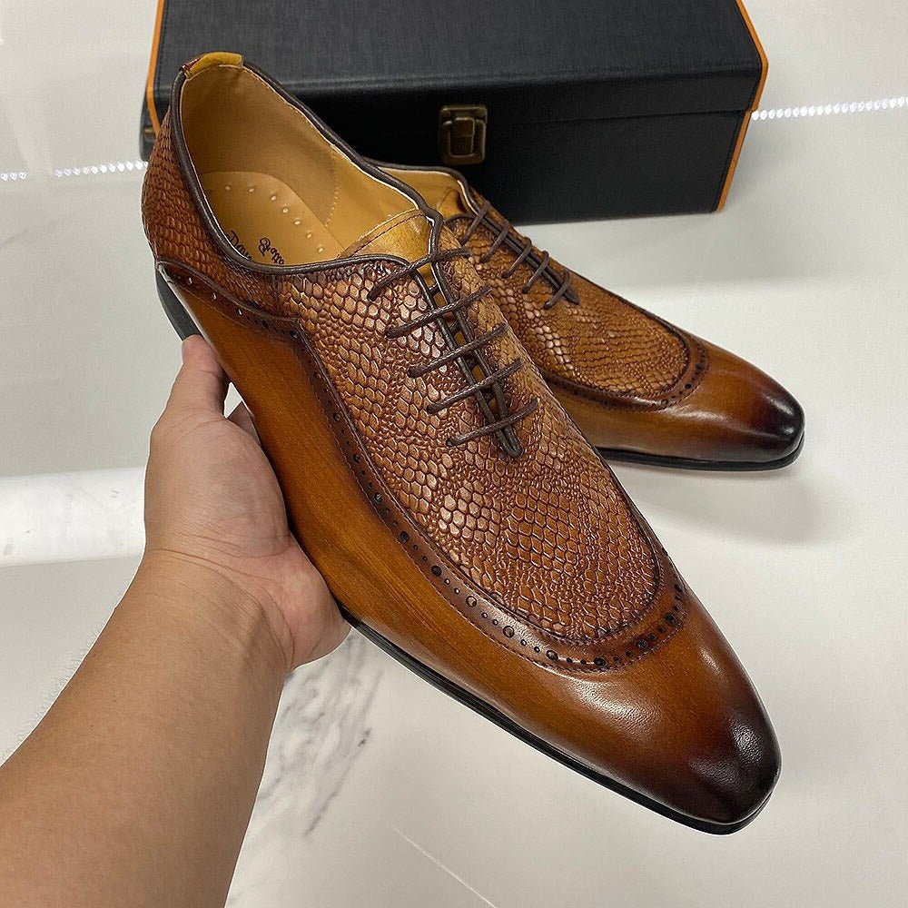 Men's Genuine Leather Snake Embossed Lace-Up Shoes - Ideal Place Market