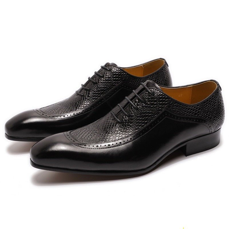 Men's Genuine Leather Snake Embossed Lace-Up Shoes - Ideal Place Market