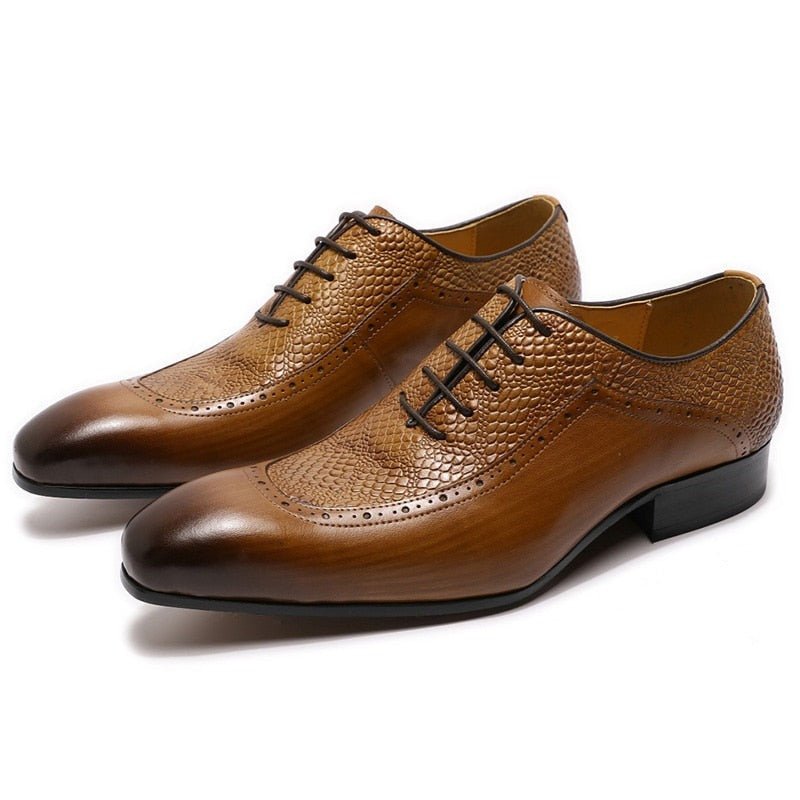 Men's Genuine Leather Snake Embossed Lace-Up Shoes - Ideal Place Market