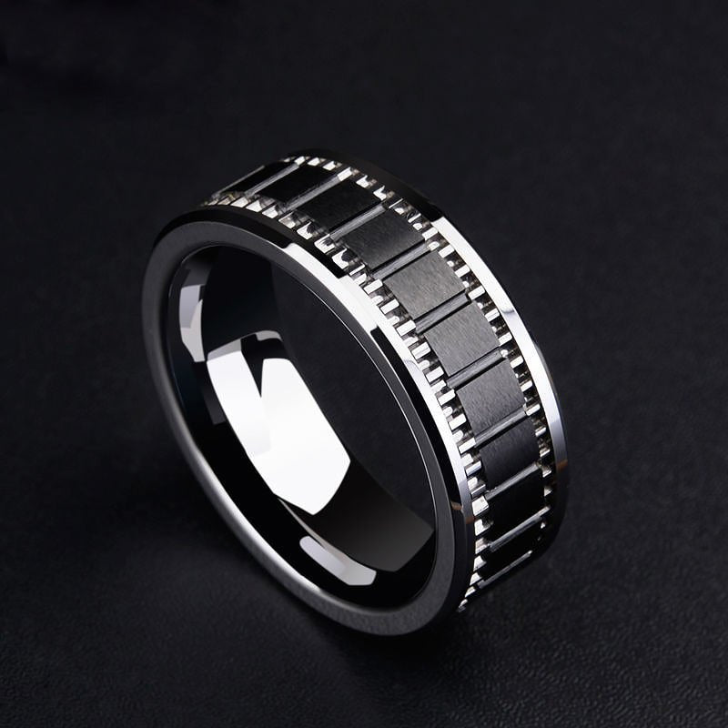 Men's High Polished Tungsten Ring with Inlayed Matte Black Ceramic - Ideal Place Market