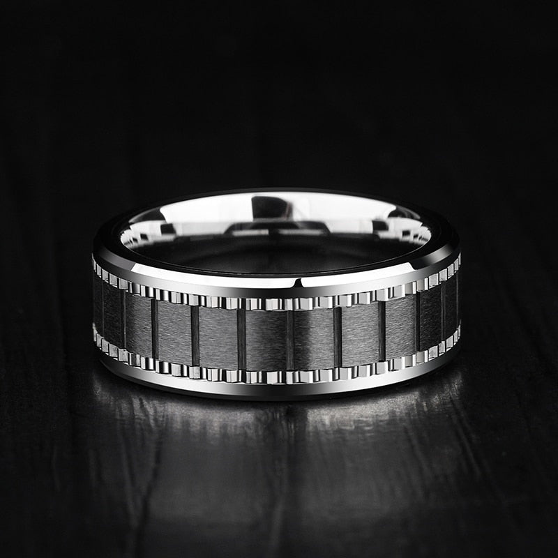 Men's High Polished Tungsten Ring with Inlayed Matte Black Ceramic - Ideal Place Market