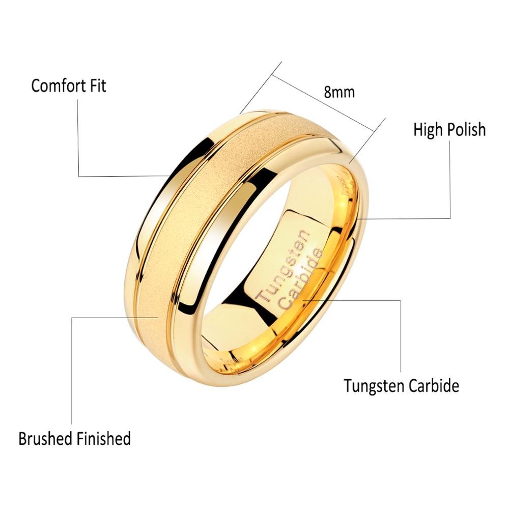 Men's Matte & High Sheen Golden Tungsten Carbide Ring - Ideal Place Market