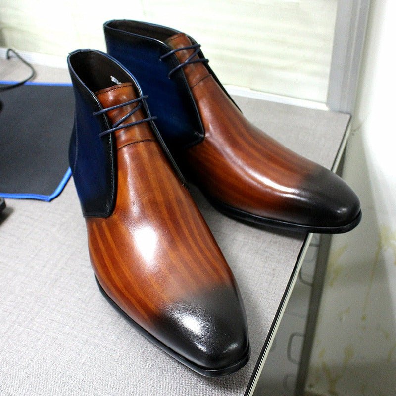 Men's Modern Luxury Cognac & Blue Leather Booties - Ideal Place Market