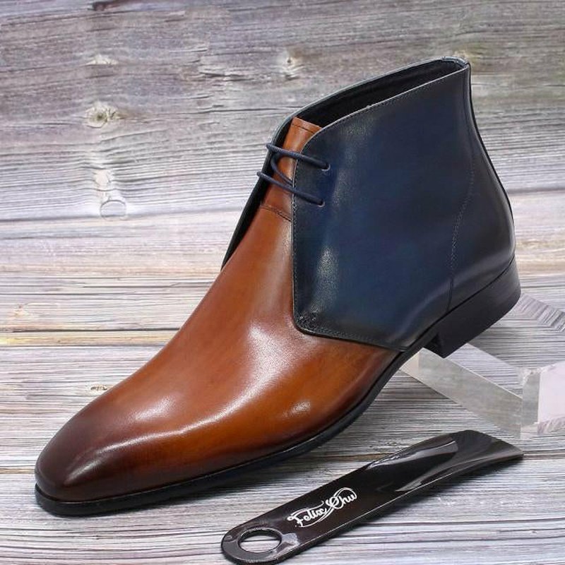 Men's Modern Luxury Cognac & Blue Leather Booties - Ideal Place Market