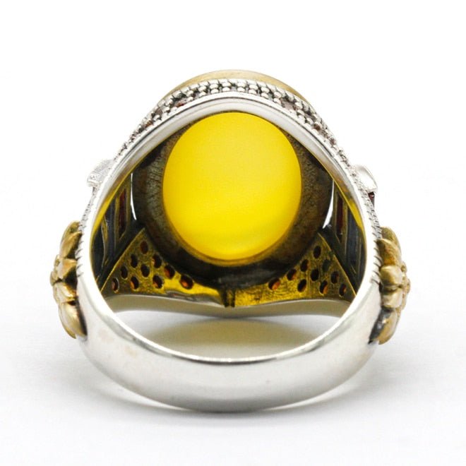 Men's Natural Yellow Onyx & Red Zircon Ring - Ideal Place Market