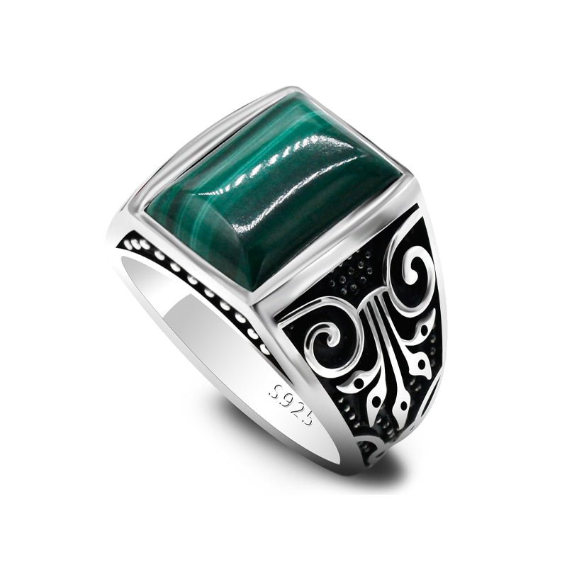 Men's Square Stone Malachite S925 Silver Ring 925 - Ideal Place Market