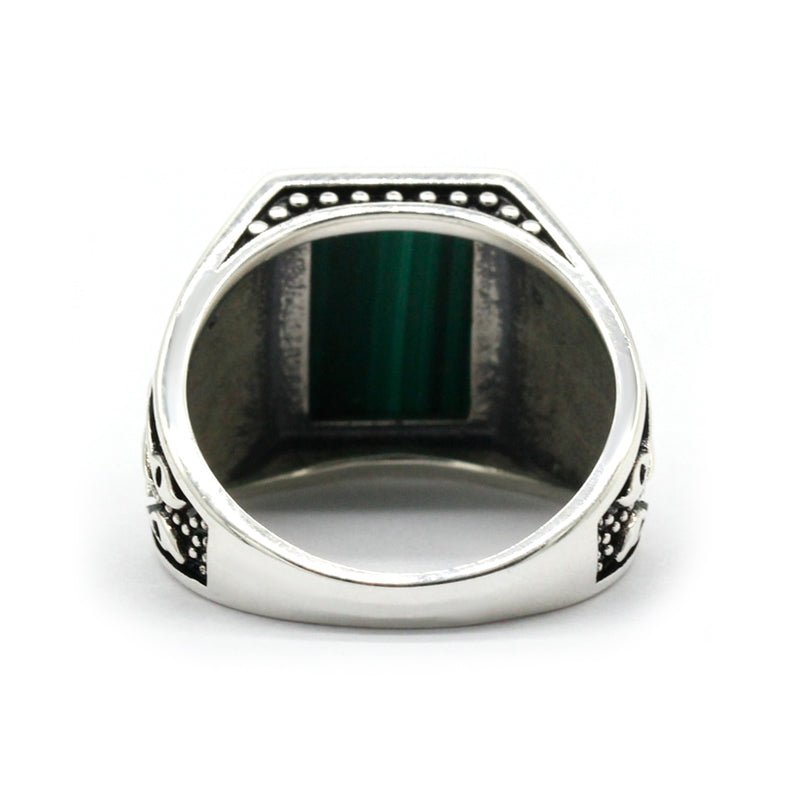 Men's Square Stone Malachite S925 Silver Ring 925 - Ideal Place Market