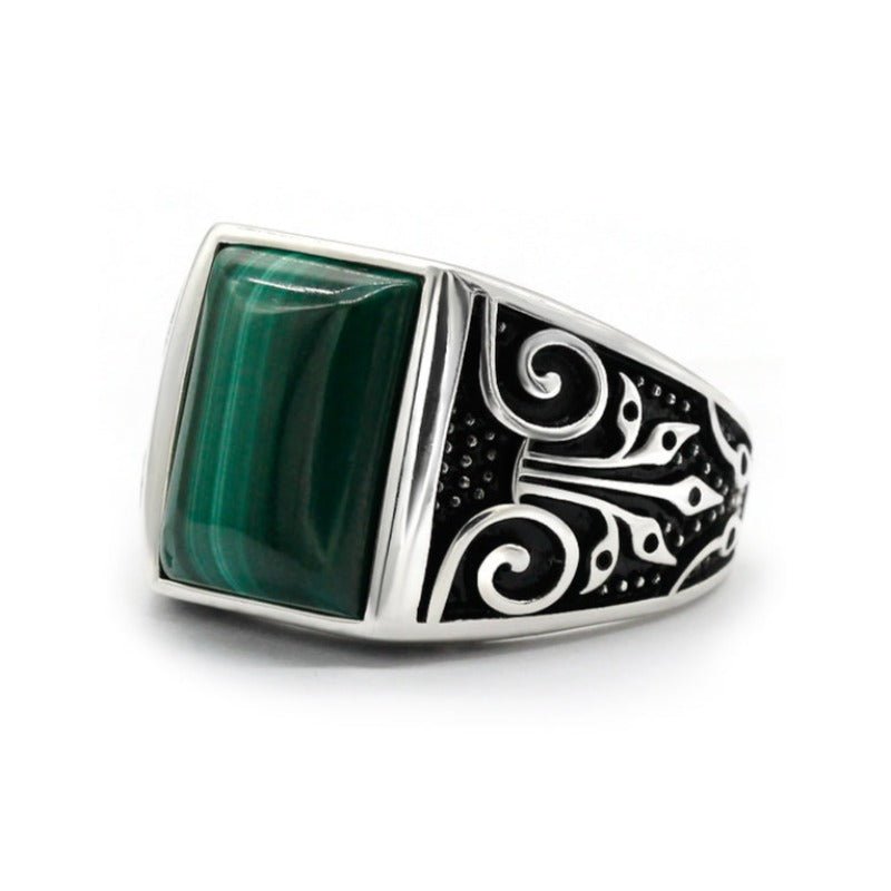 Men's Square Stone Malachite S925 Silver Ring 925 - Ideal Place Market