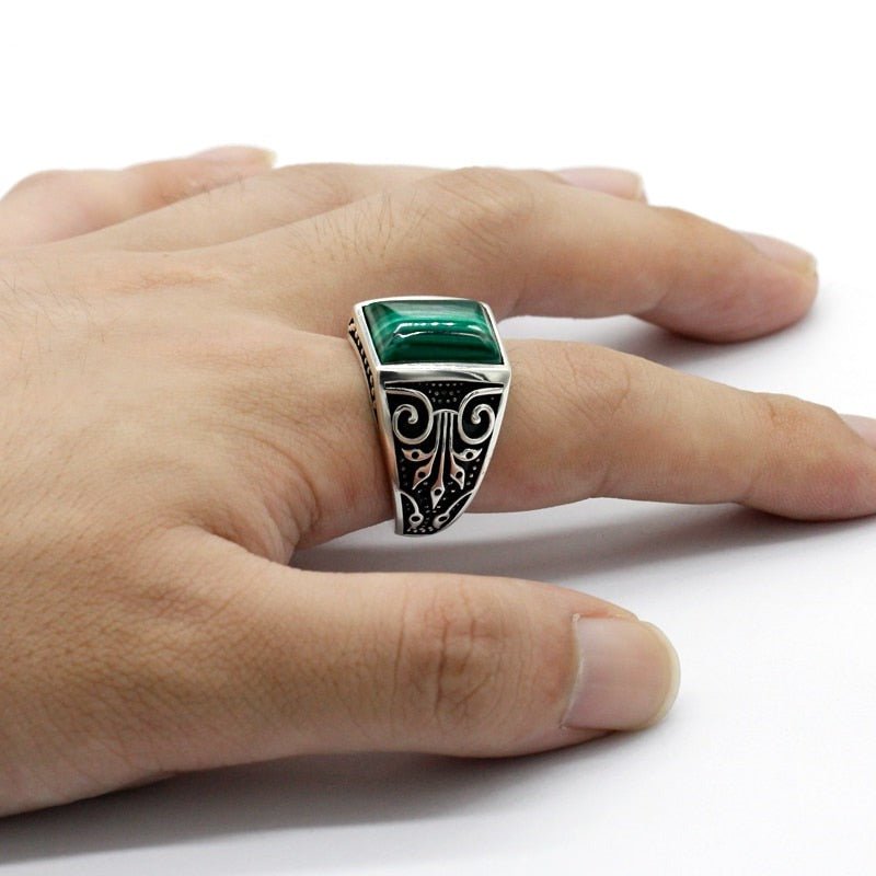 Men's Square Stone Malachite S925 Silver Ring 925 - Ideal Place Market