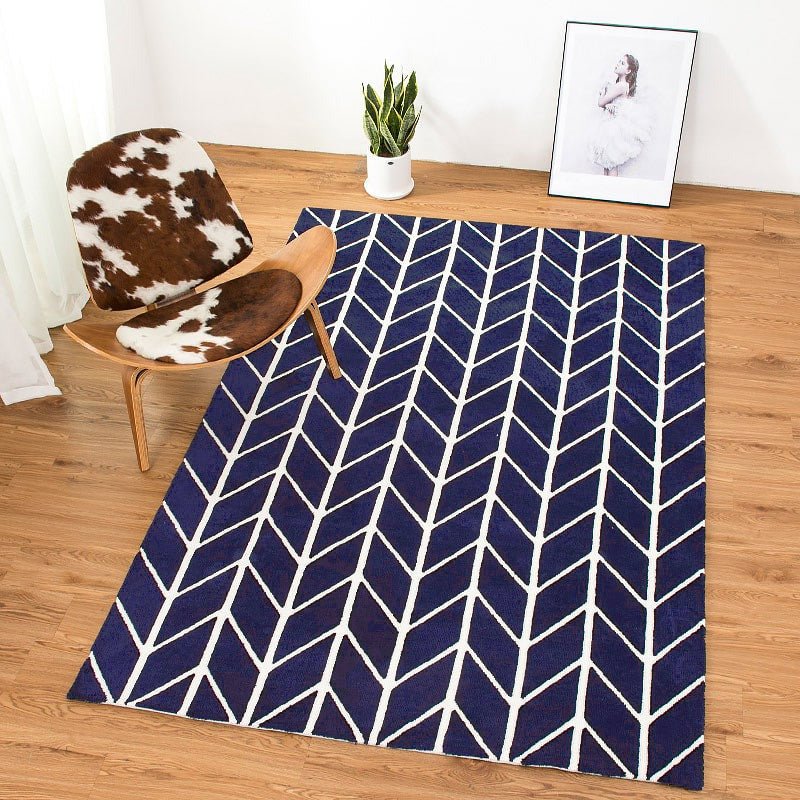 Midnight Blue Herringbone Adorned Area Rug - Ideal Place Market