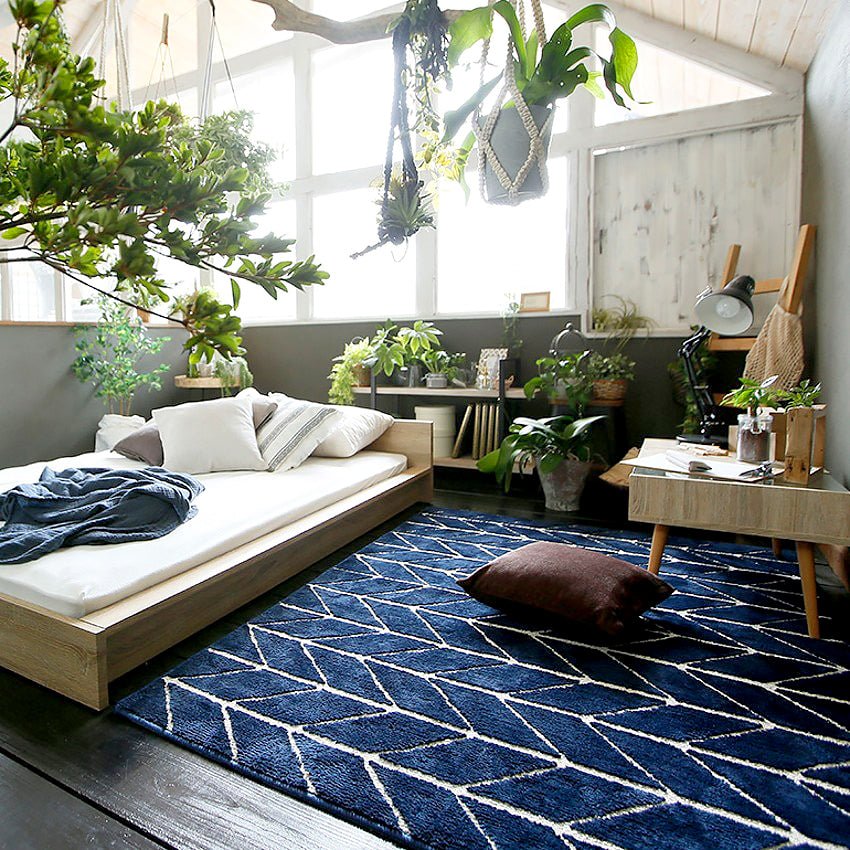 Midnight Blue Herringbone Adorned Area Rug - Ideal Place Market