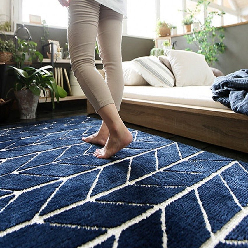 Midnight Blue Herringbone Adorned Area Rug - Ideal Place Market