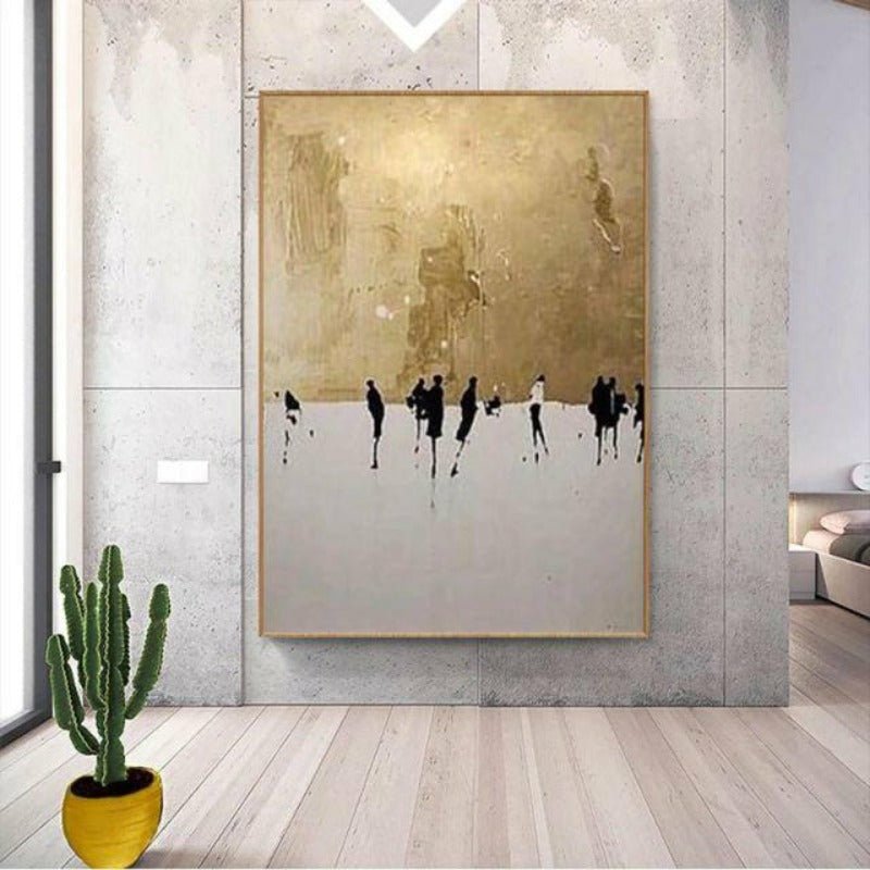 Minimal Abstract People on Golden Canvas Painting - Ideal Place Market