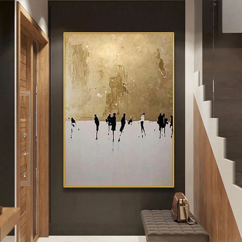 Minimal Abstract People on Golden Canvas Painting - Ideal Place Market