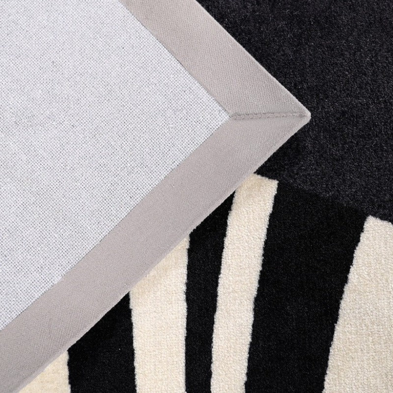 Modern Black, White & Gold Striped Low Profile Area Rug - Ideal Place Market