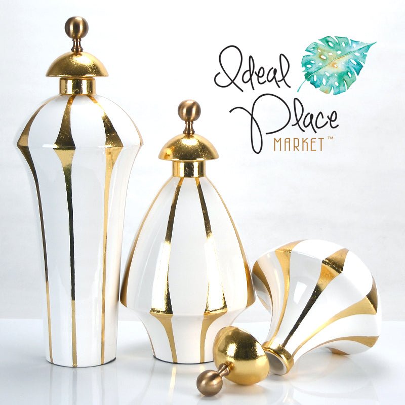 Modern Gold Leaf Ceramic Vases - Ideal Place Market