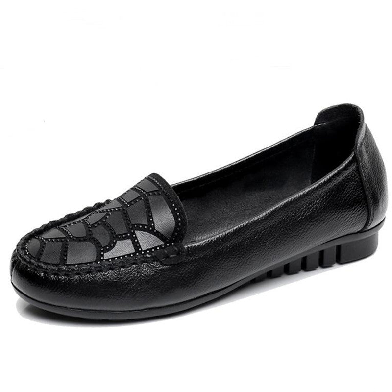 Monochrome Mini-Rhinestone Dual-Texture Cow Leather Non-Slip Flats - Ideal Place Market