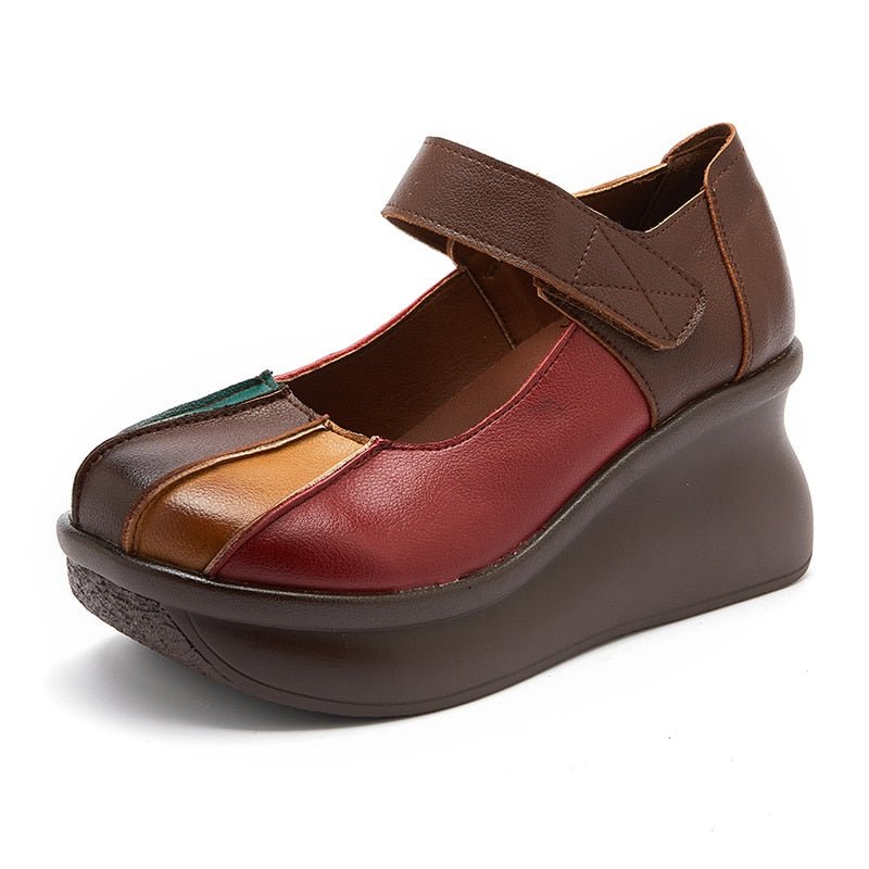 Multi-Tone Genuine Leather Platforms with Velcro Strap - Ideal Place Market