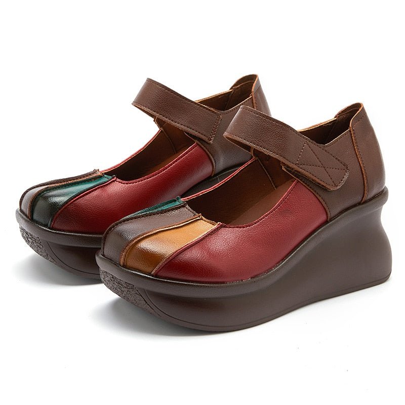 Multi-Tone Genuine Leather Platforms with Velcro Strap - Ideal Place Market