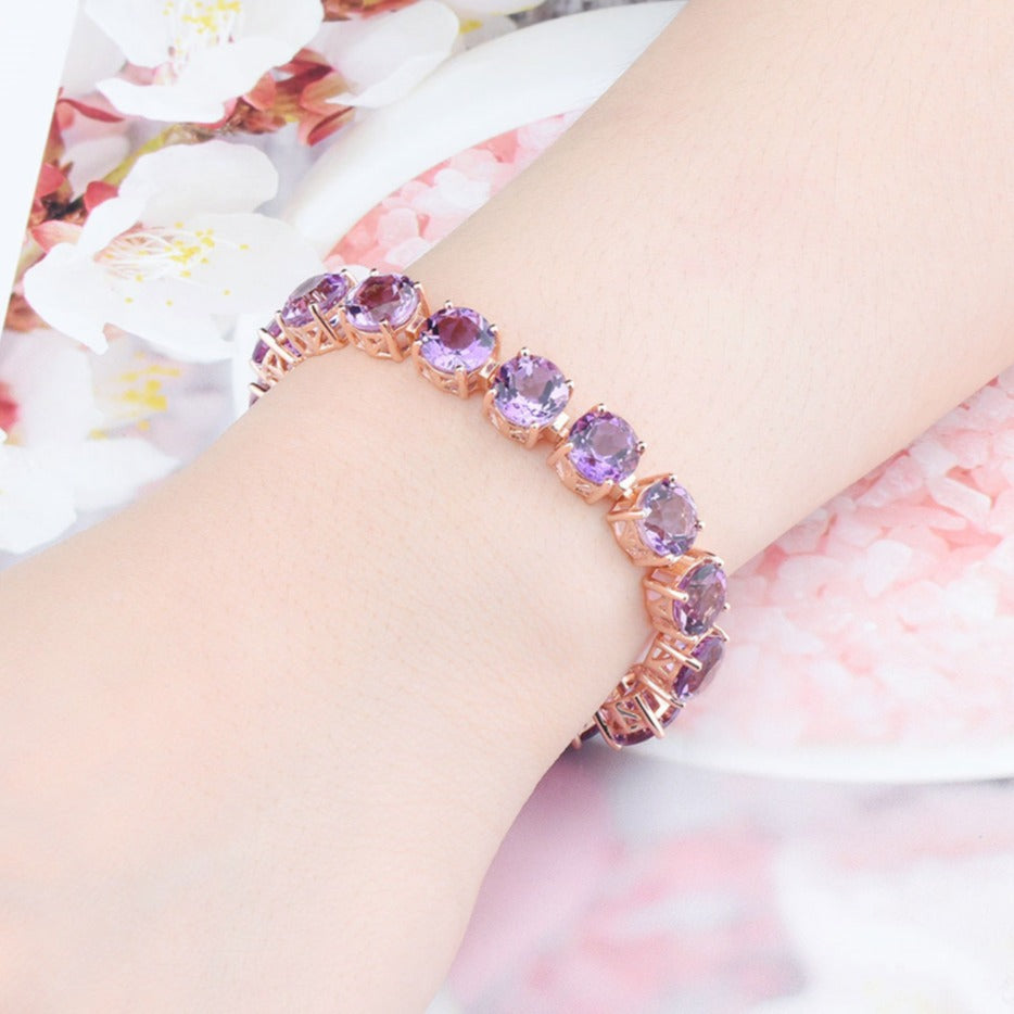 Natural Amethyst & Rose Gold Plated S925 Bracelet - 22ct - 