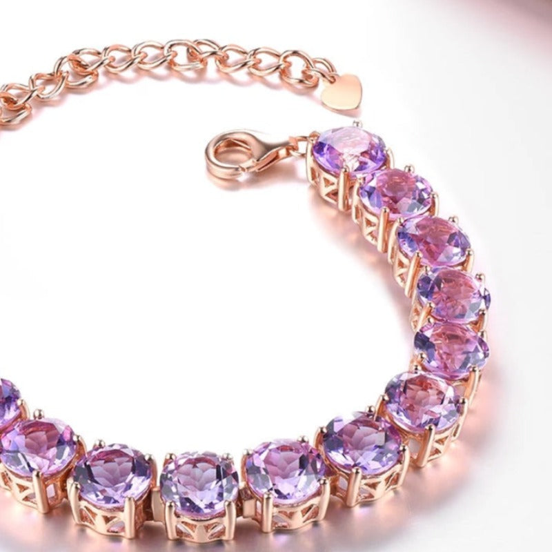 Natural Amethyst & Rose Gold Plated S925 Bracelet - 22ct - 