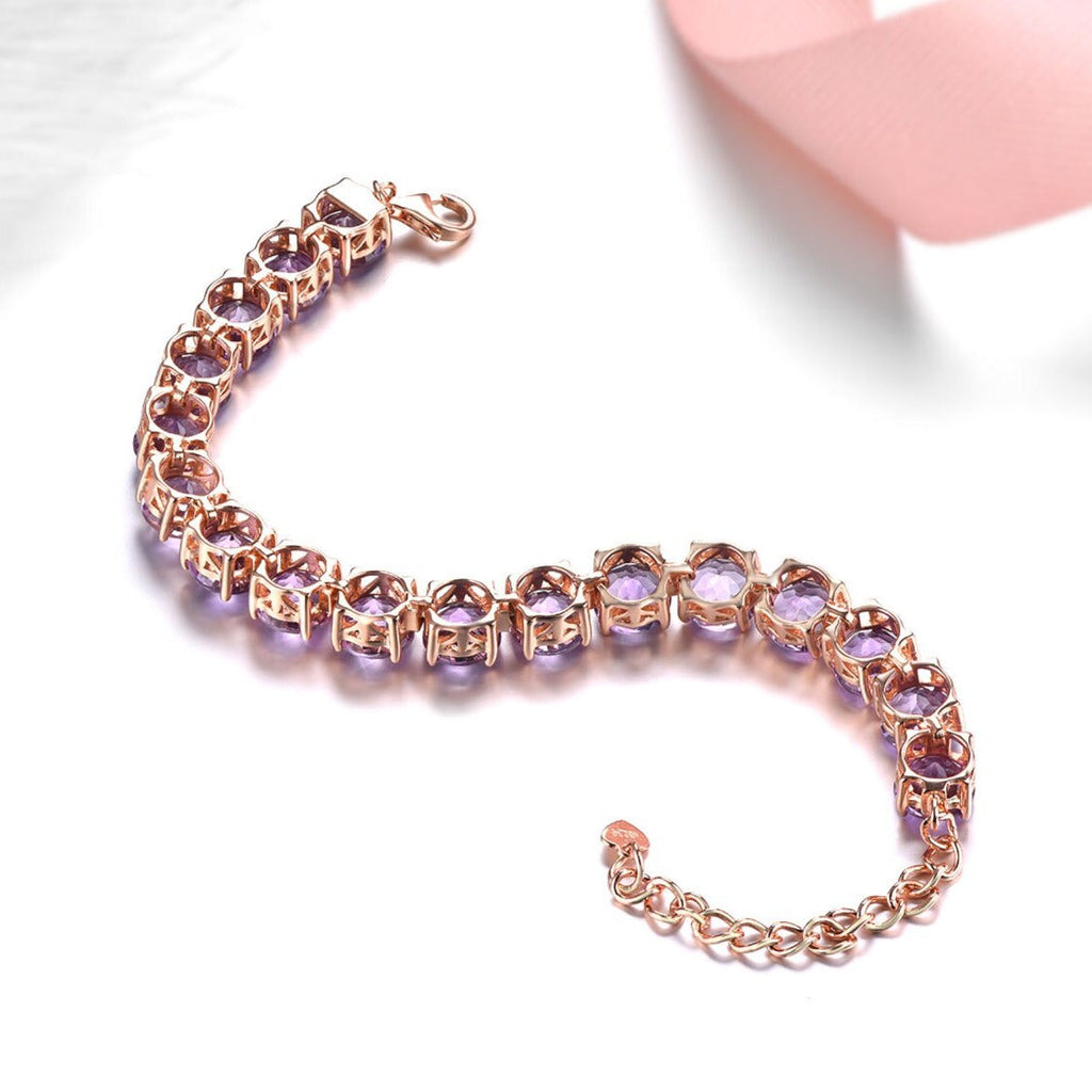 Natural Amethyst & Rose Gold Plated S925 Bracelet - 22ct - 