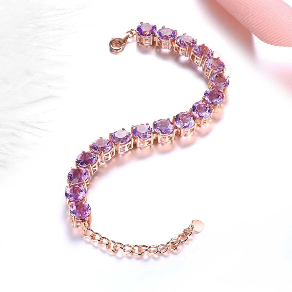 Natural Amethyst & Rose Gold Plated S925 Bracelet - 22ct - 