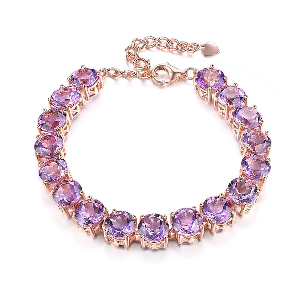 Natural Amethyst & Rose Gold Plated S925 Bracelet - 22ct - 