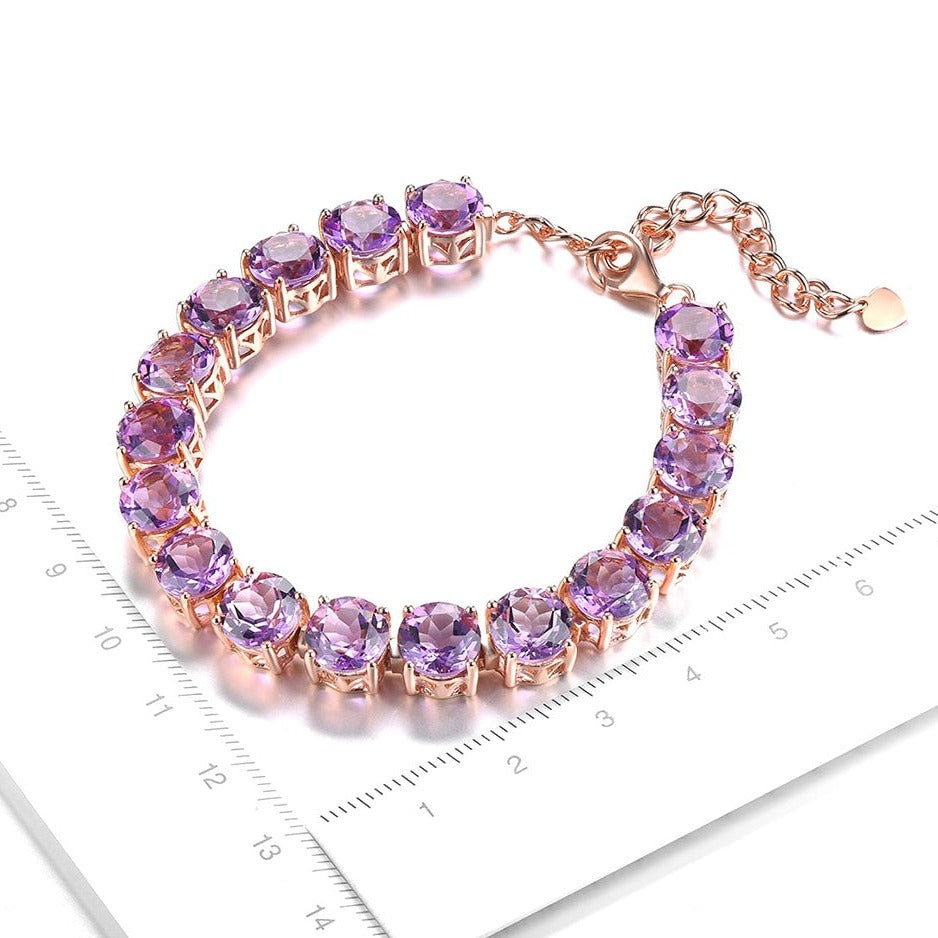 Natural Amethyst & Rose Gold Plated S925 Bracelet - 22ct - 