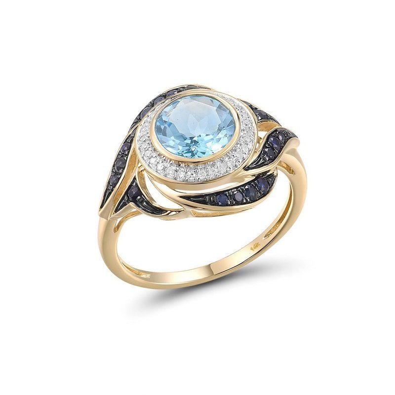 Natural Blue Topaz, Sapphire & Diamond 14k Gold Ring for Women - Ideal Place Market